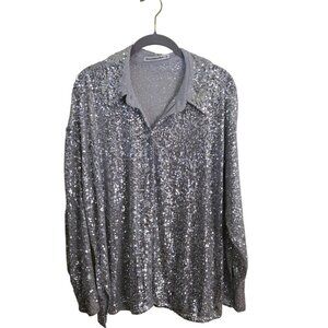 Abercrombie & Fitch Stunning Sequined Silver Blouse Party Holiday Disco Size L